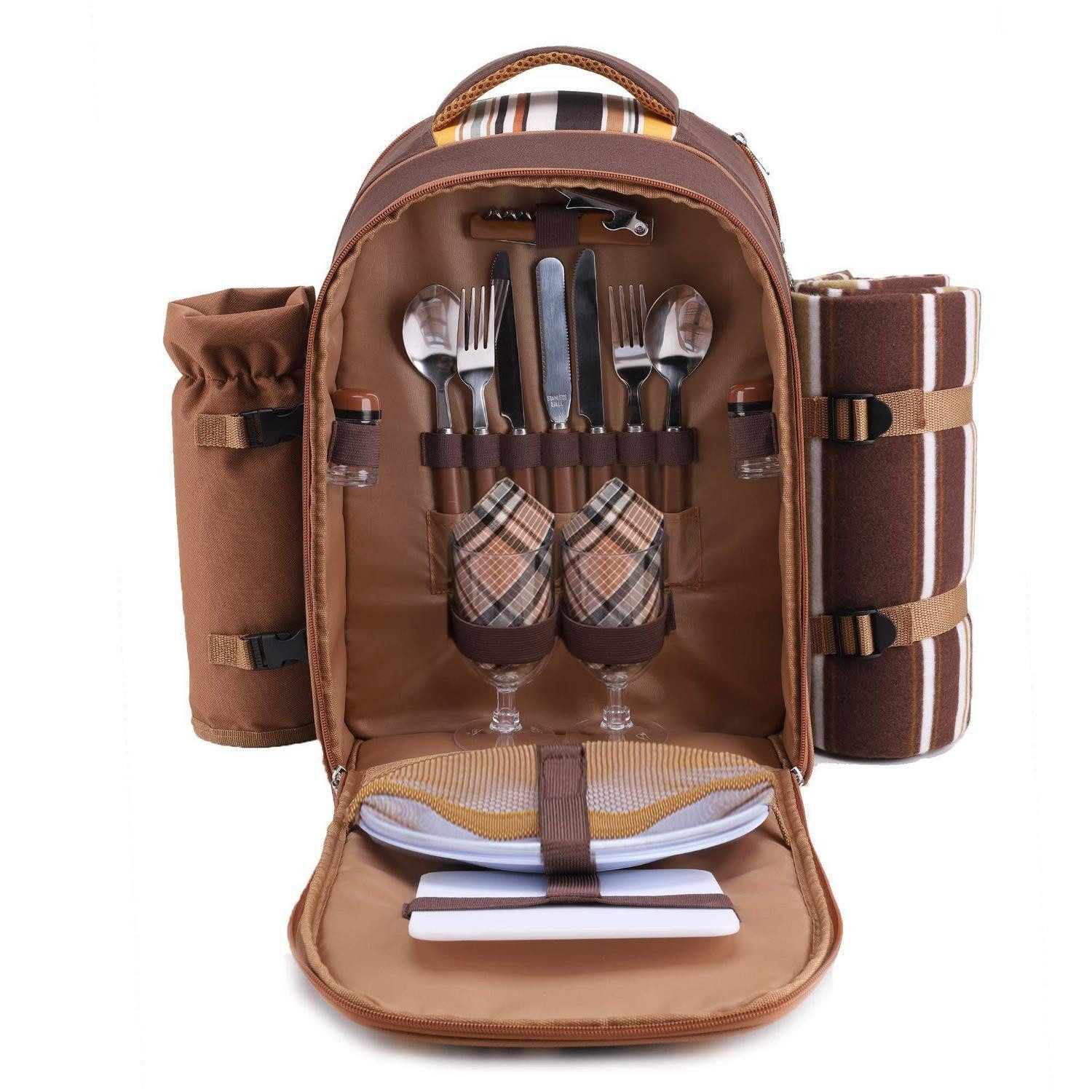 LuxusKollektion Picknickrucksack Picknickrucksack 2 Personen Picknickset Thermotasche Camping Braun-2