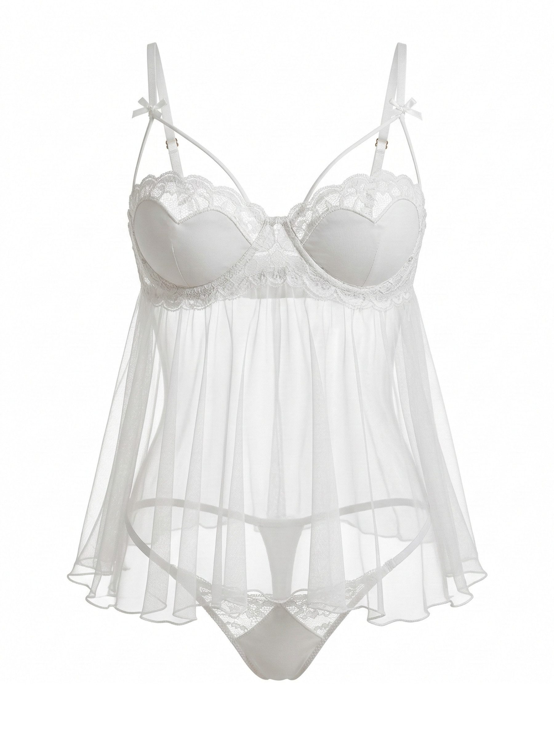 Elegant Love Babydollkleid Dessous-Set, Nachtwäsche – Negligé aus transparenter Spitze und Mesh (Set, 2-tlg., Babydoll + Slip) Reizwäsche: kurzes Schlafkleid für besondere Anlässe