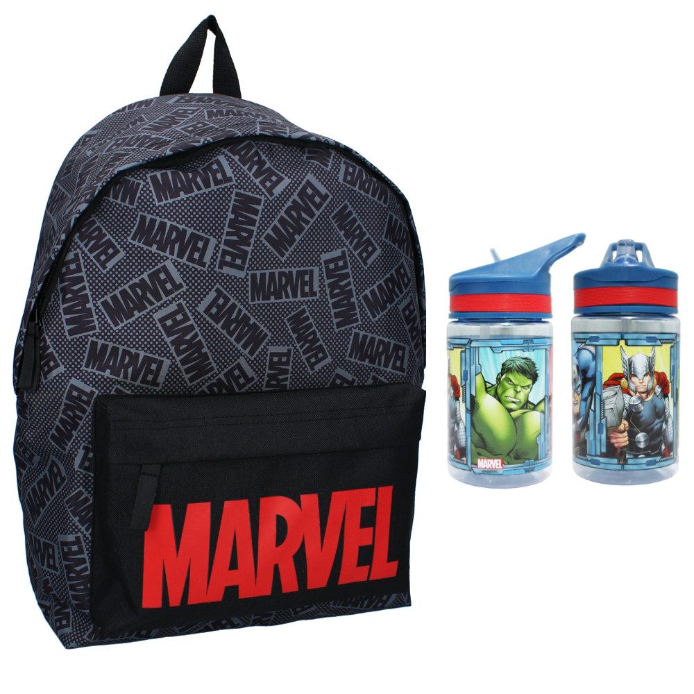 MARVEL Schulrucksack Marvel Jungen Rucksack plus Trinkflasche Gr.43x30x14 cm (2-tlg)
