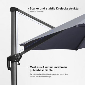 PURPLE LEAF Sonnenschirm Gekröpfter, um 360 Grad drehbarer Ampelschirm, geeignet für Terrassen, UV-beständig, Aluminium, Abmessungen: 270 x 270 cm