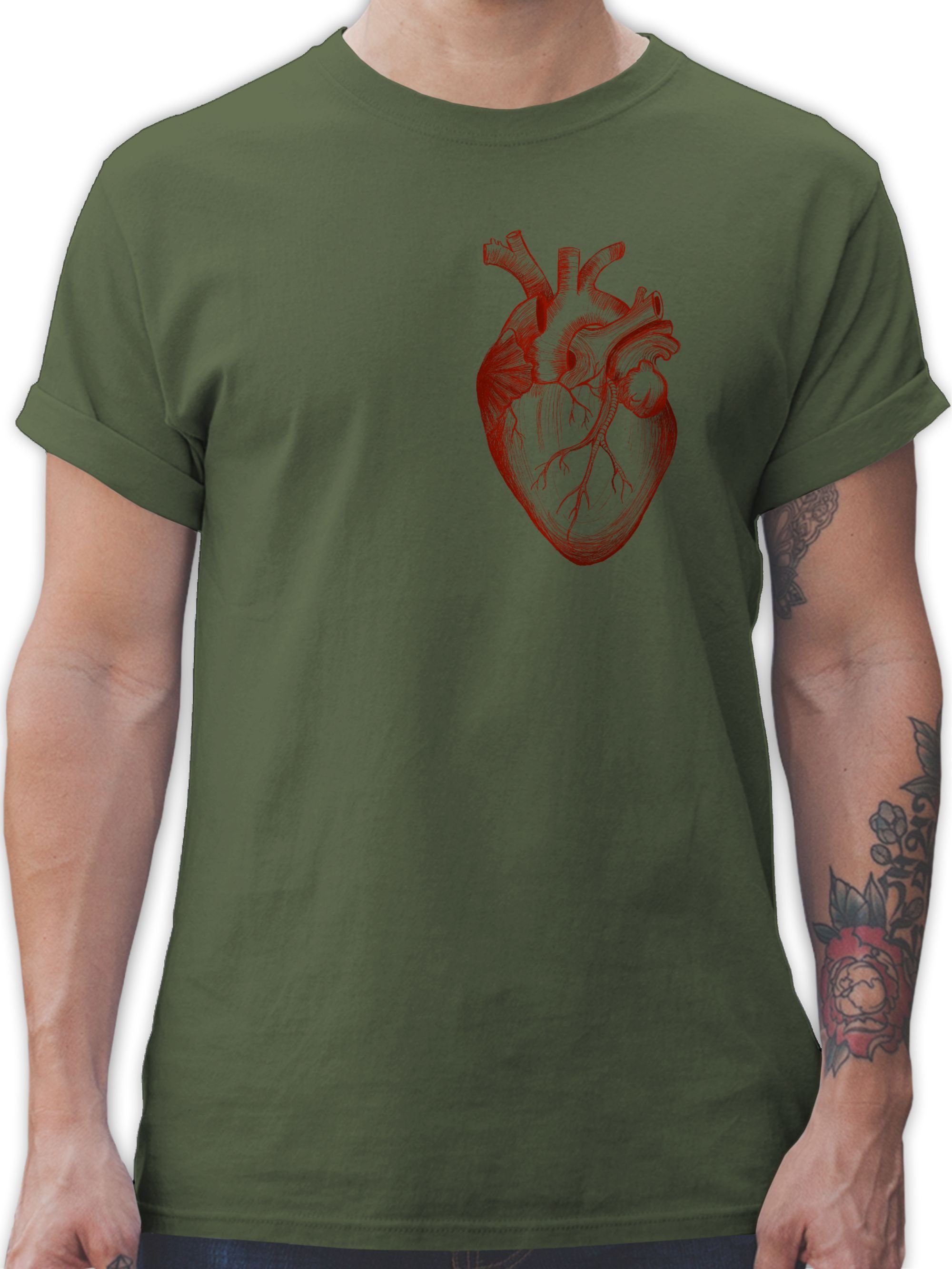 Shirtracer T-Shirt Herz Anatomie Nerd Geschenke 03 Army Grün