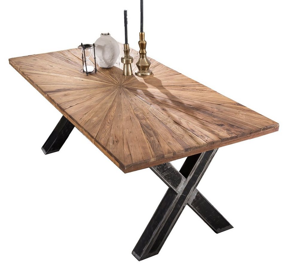 TPFLiving Platte natur, - used Esstisch Tisch klar massiv), recyceltes Teak, Damian Roheisen - Esstisch Desinger (Platte look, mm lackiert, - Esstisch Luxus Gestell 50 160x90cm Esstisch Metall Plattenstärke Gestell -