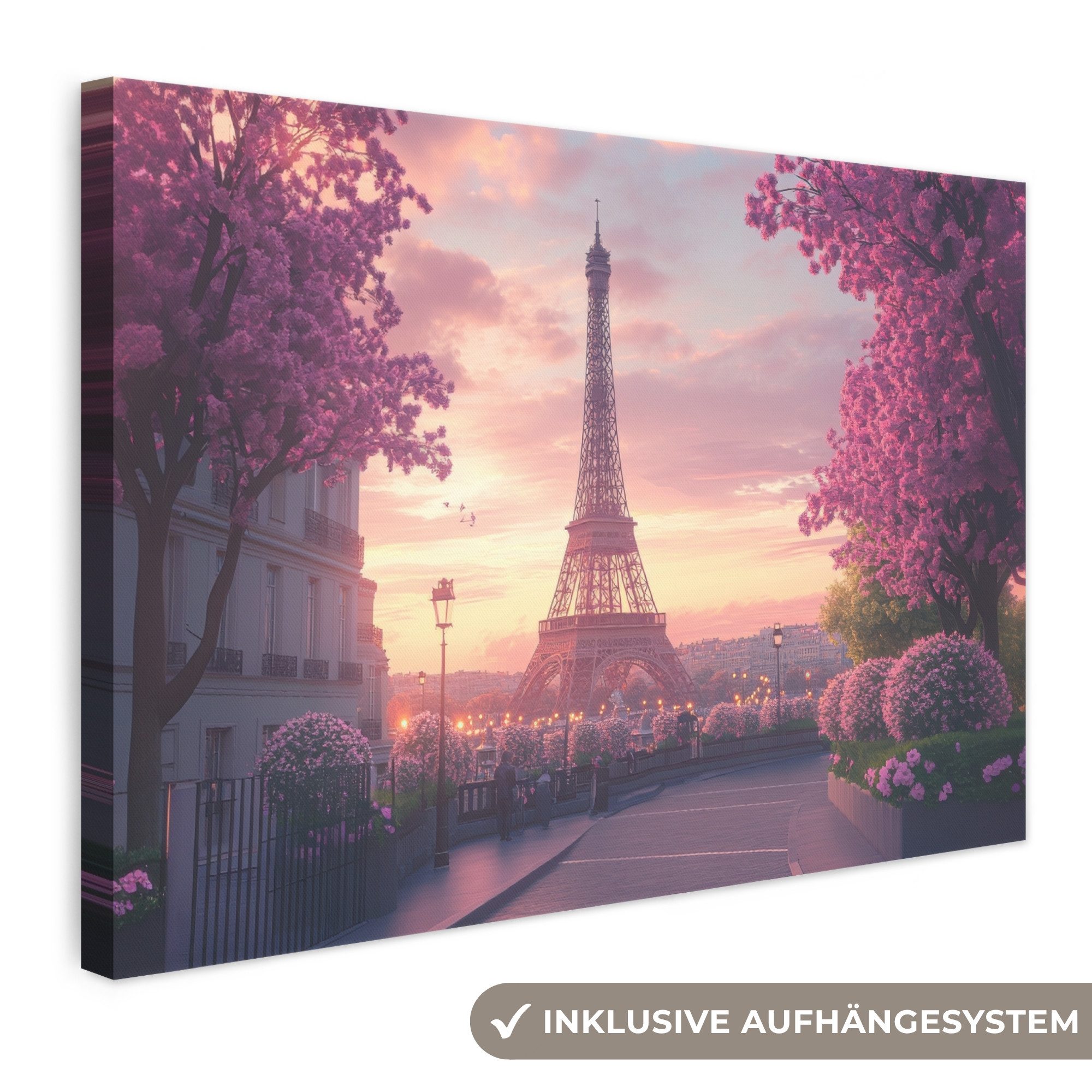 OneMillionCanvasses® Leinwandbild Eiffelturm - Paris - Rosa, Fotodruck (1 St), Leinwand Bilder Klein, Wand Dekoration Aesthetic 30x20 cm