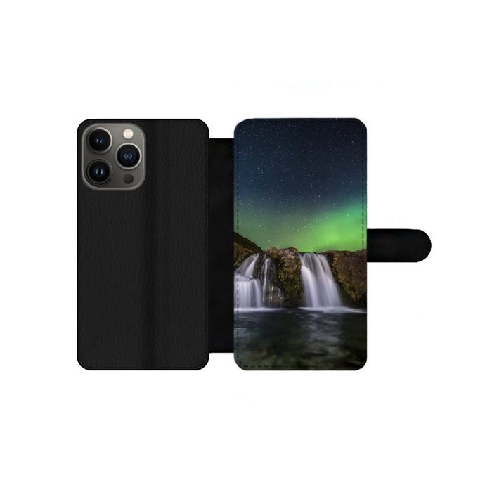 MuchoWow Handyhülle Nordlicht - Wasserfall - Island - Natur Handyhülle Telefonhülle Apple iPhone 13 Pro
