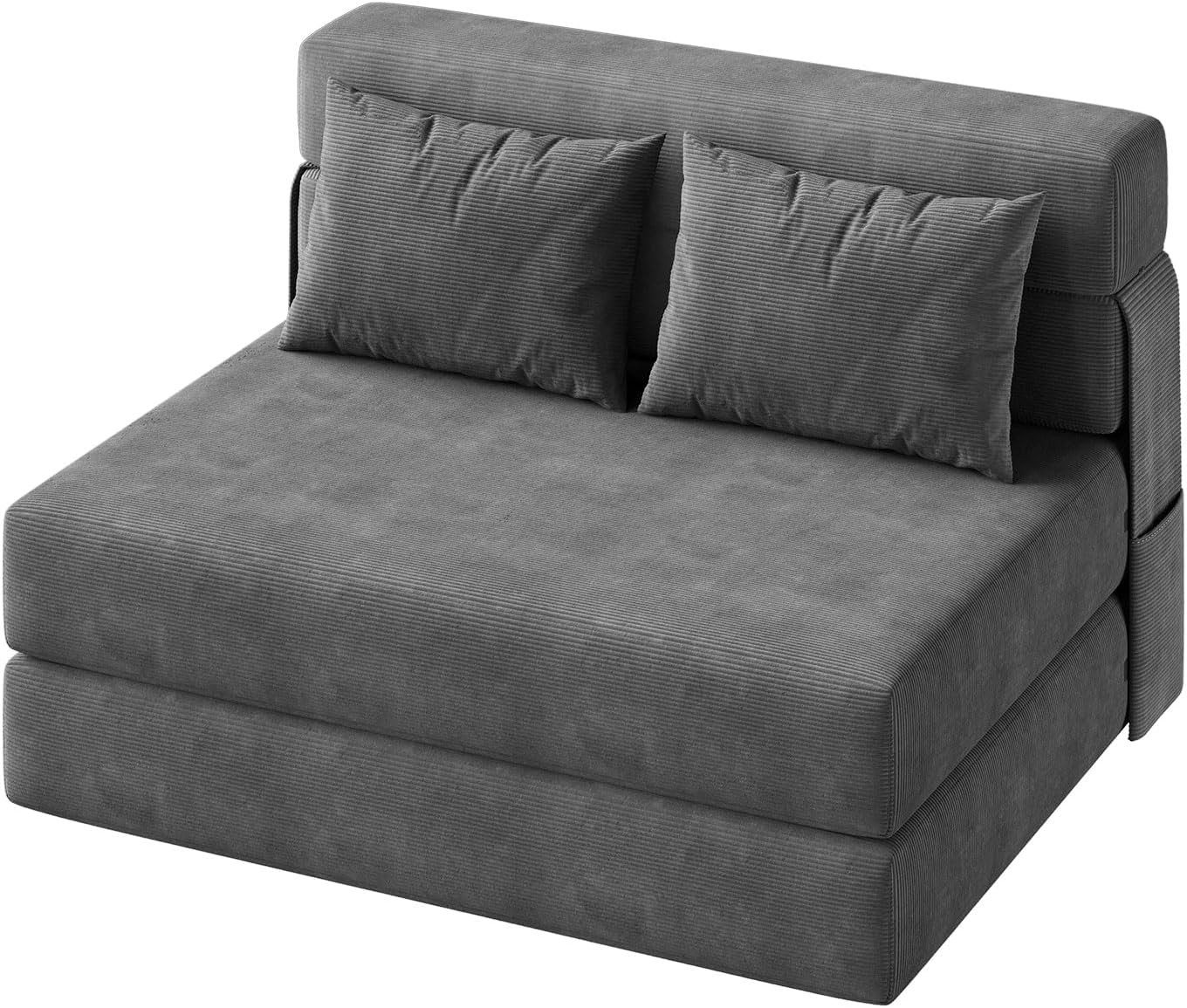 GarveeMore Schlafsofa mit Kissen,ausklappbares Zweisitzer-Sofa,umwandelbarer Schlafplatz, Lounge mit getuftetem für Wohnzimmer,Schlafzimmer,Gästezimmer