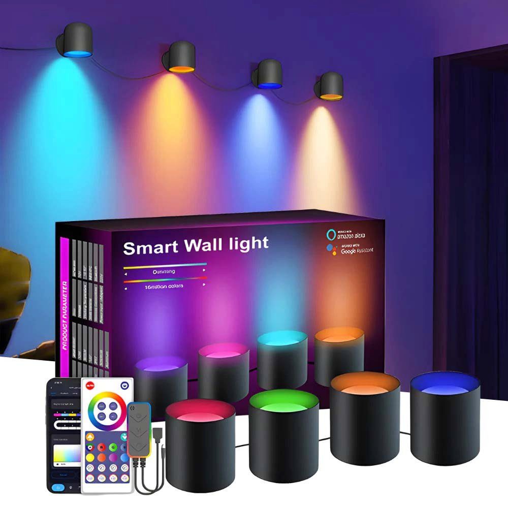 Rosnek LED Wandleuchte Smart, RGB, Musiksyn, für Wohnzimmer Schlafzimmer, RGB, App und Fernbedienung, Spielzimmer Deko