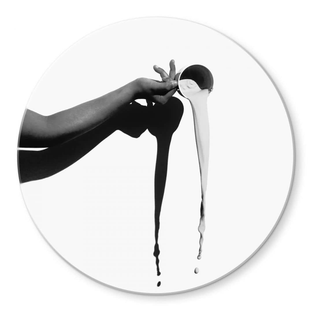 K&L Wall Art Glasbild Glas Wandbild Rund Glasbild Fotokunst schwarz weiß Küche Milchglas, Wandschutz Deko Bilder, Wohnzimmer Wanddeko aus Glas moderne Glasbilder inkl. Wandhalterung