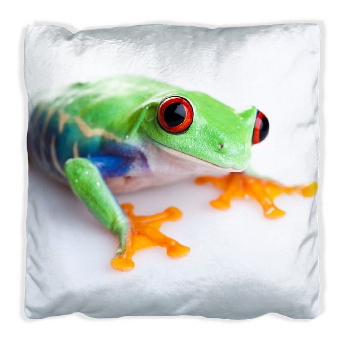 Wallario Dekokissen Lustiger Frosch in grün und orange handgenäht