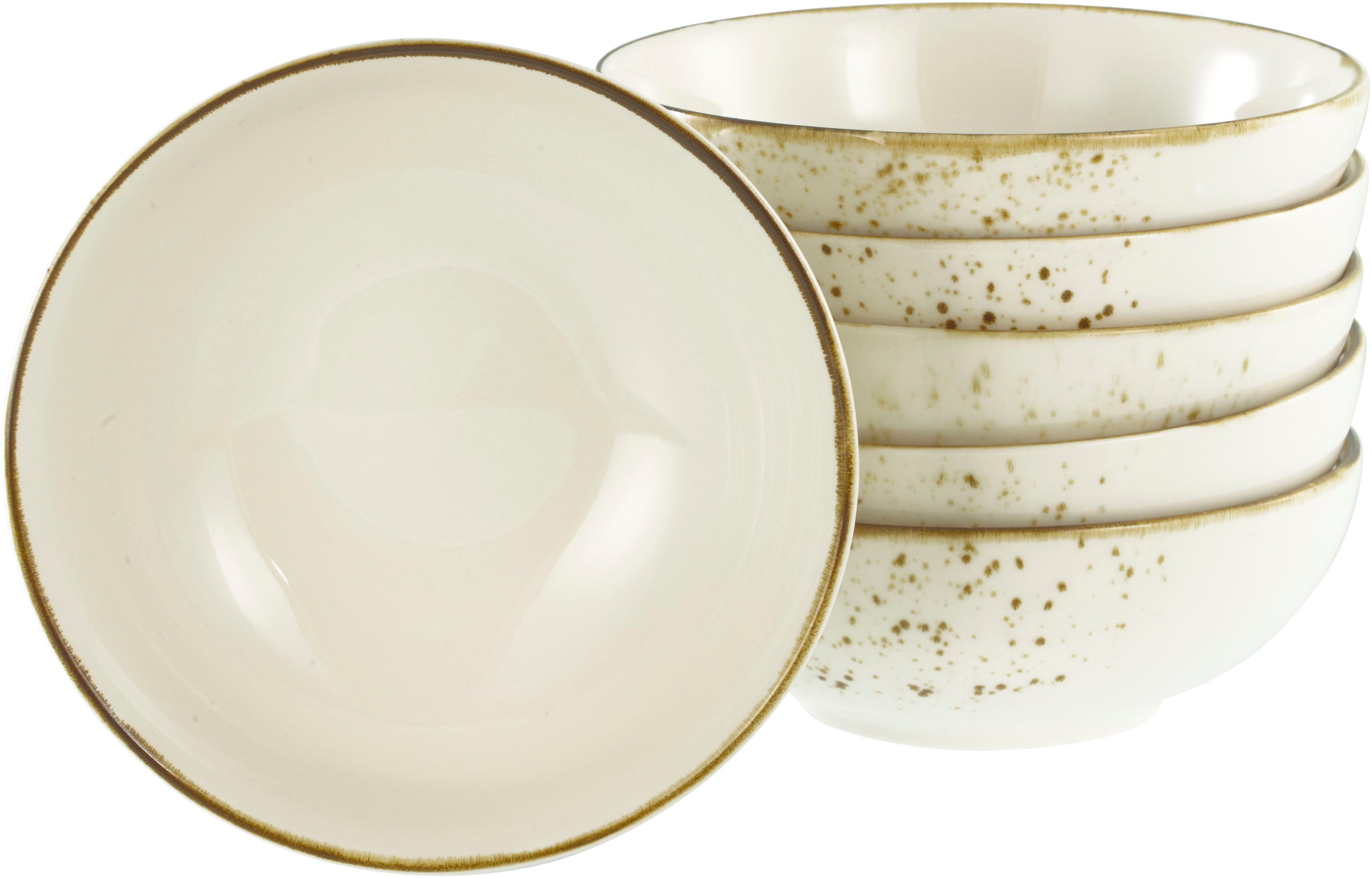 creaTable Müslischale Nature Collection, Schalen-Set, 6-tlg., Steinzeug, (Set, 6-tlg), Naturverbundenes Design, Einzigartige Oberfläche