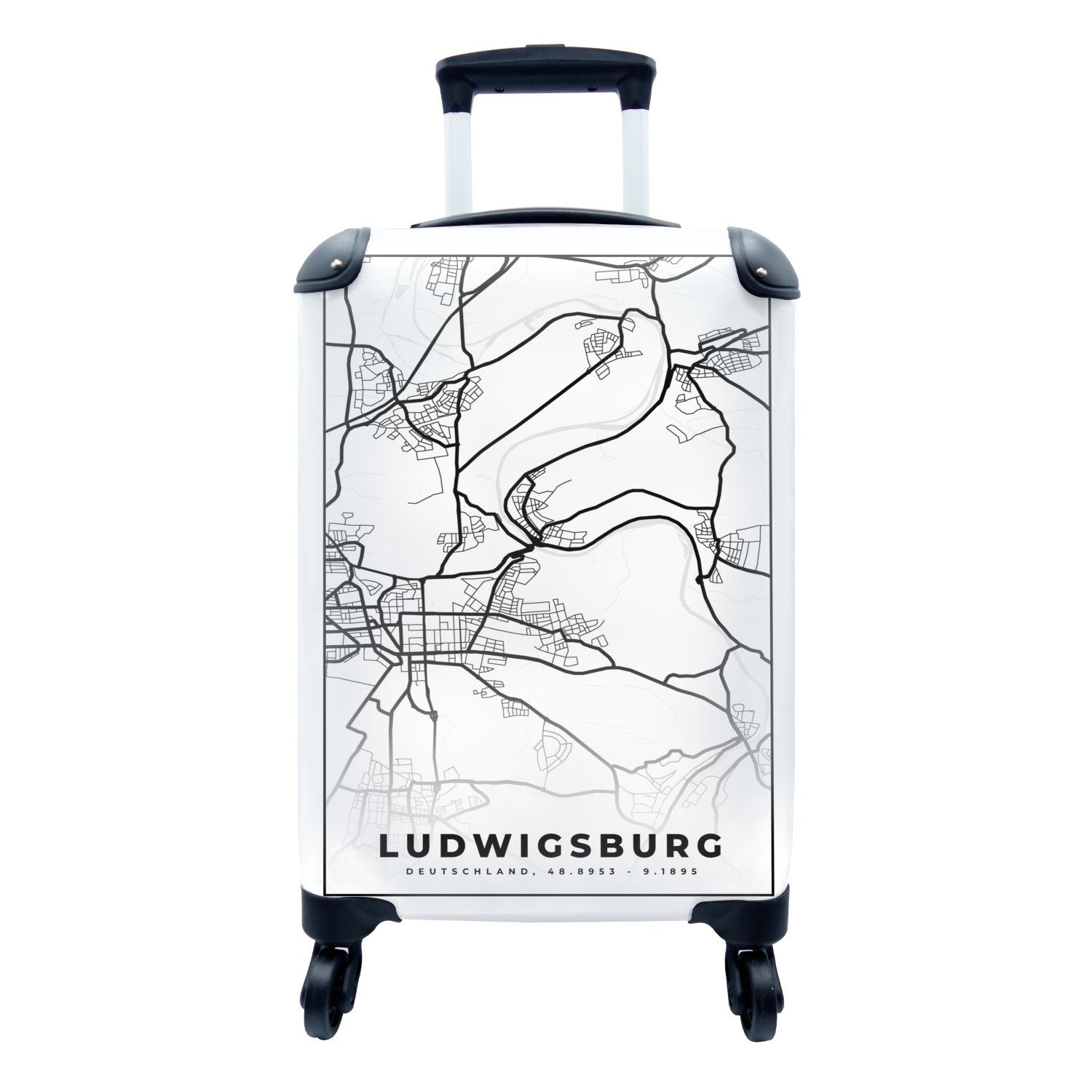 MuchoWow Handgepäckkoffer Stadtplan - Ludwigsburg - Karte, 4 Rollen, Reisetasche mit rollen, Handgepäck für Ferien, Trolley, Reisekoffer