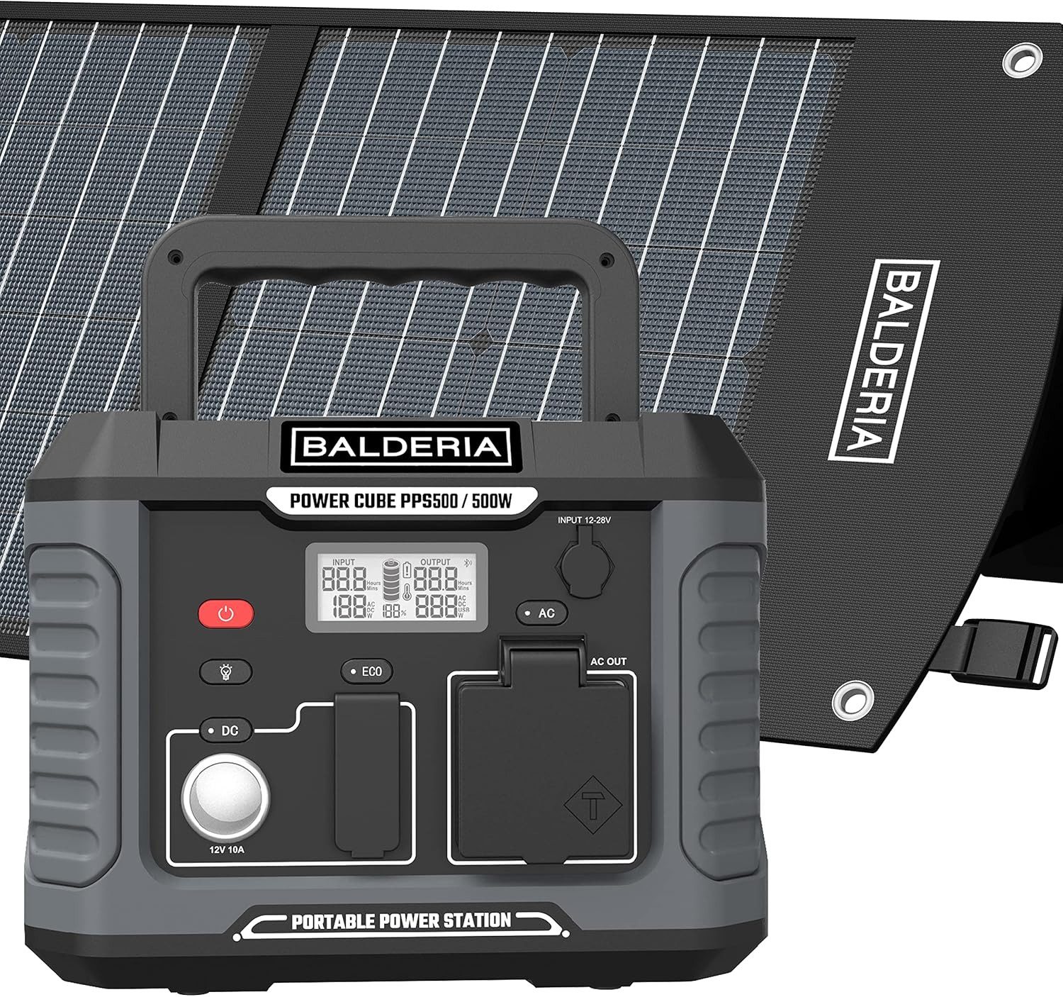 Balderia Powerstation-Set: Power Cube 500 W + Solarpanel 60 W Powerstation (2 St), Set PPS500 + SP60: 500W Powerstation & 60W Solarpanel