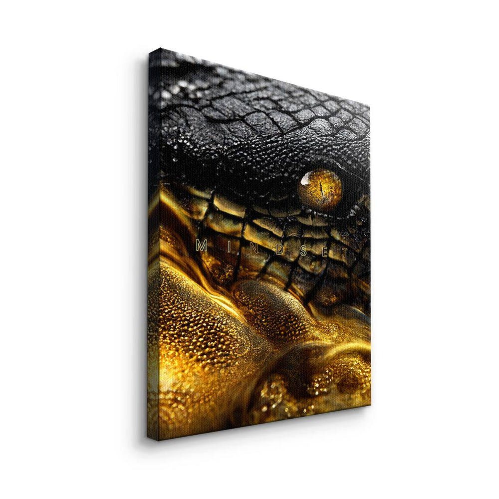 DOTCOMCANVAS® Leinwandbild, - Rahmen - Crocodile Motivation - Succe Leinwandbild Premium ohne Mindset - Gold