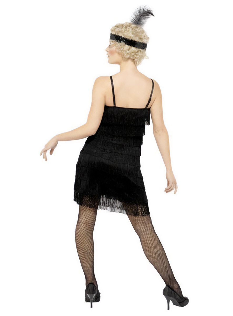 Smiffys Kostüm Schwarzes 20er Jahre Kleid mit Fransen, Cocktailkleid für Flapper der Goldenen 20er