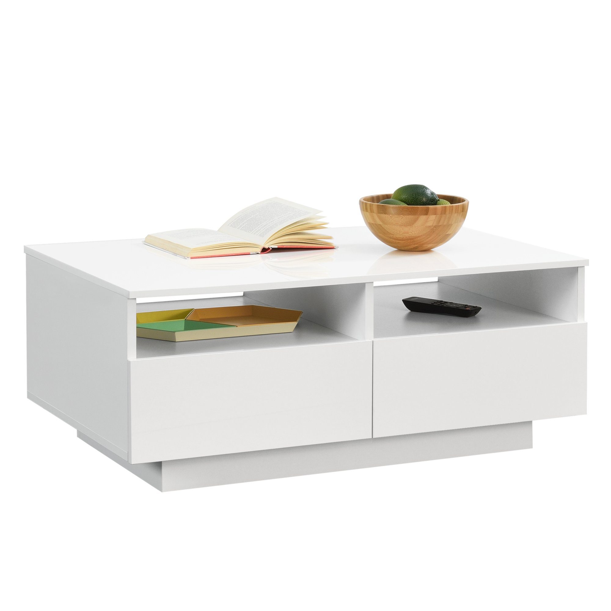 en.casa Couchtisch, Svalöv Wohnzimmertisch mit 2 Ablagen Weiß hochglanz