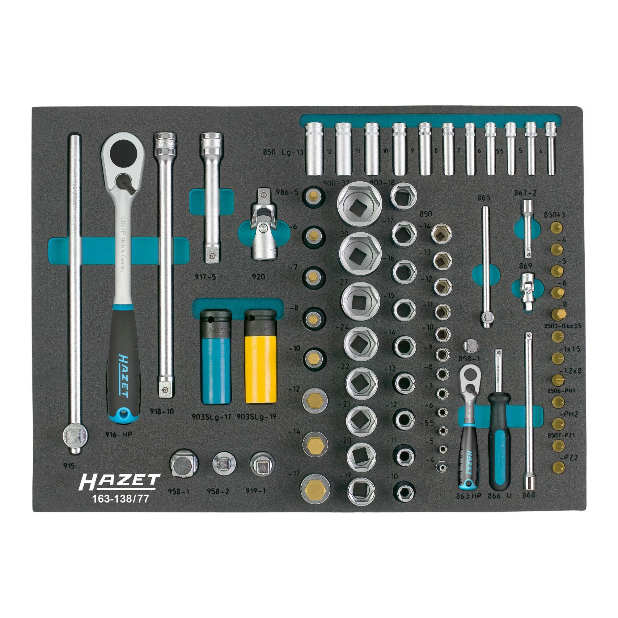 HAZET Steckschlüssel HAZET Steckschlüssel-Satz 163-138/77 Vierkant hohl 12,5 mm (1/2 Zoll)