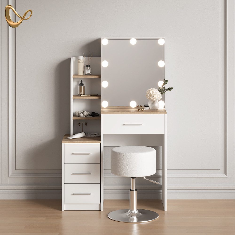 Livinity® Schminktisch Loreta, Weiß/Sonoma/Sonoma, mit LED Beleuchtung und günstig online kaufen