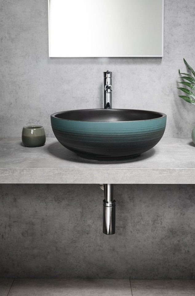 Sapho Waschtisch PRIORI Keramik-Waschbecken zum Aufsetzen, Durch. 41cm, Schwarz/Grün, Sapho-PI039