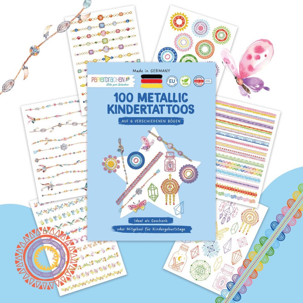 PAPIERDRACHEN Sticker Tattoo Set - Schmuckelemente - 100 Tattoos