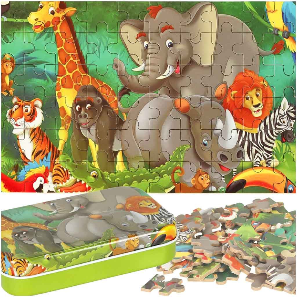 LA CUTE Puzzle Afrikanische Tierwelt Puzzle Zoo in einer Metalldose, 60 Puzzleteile