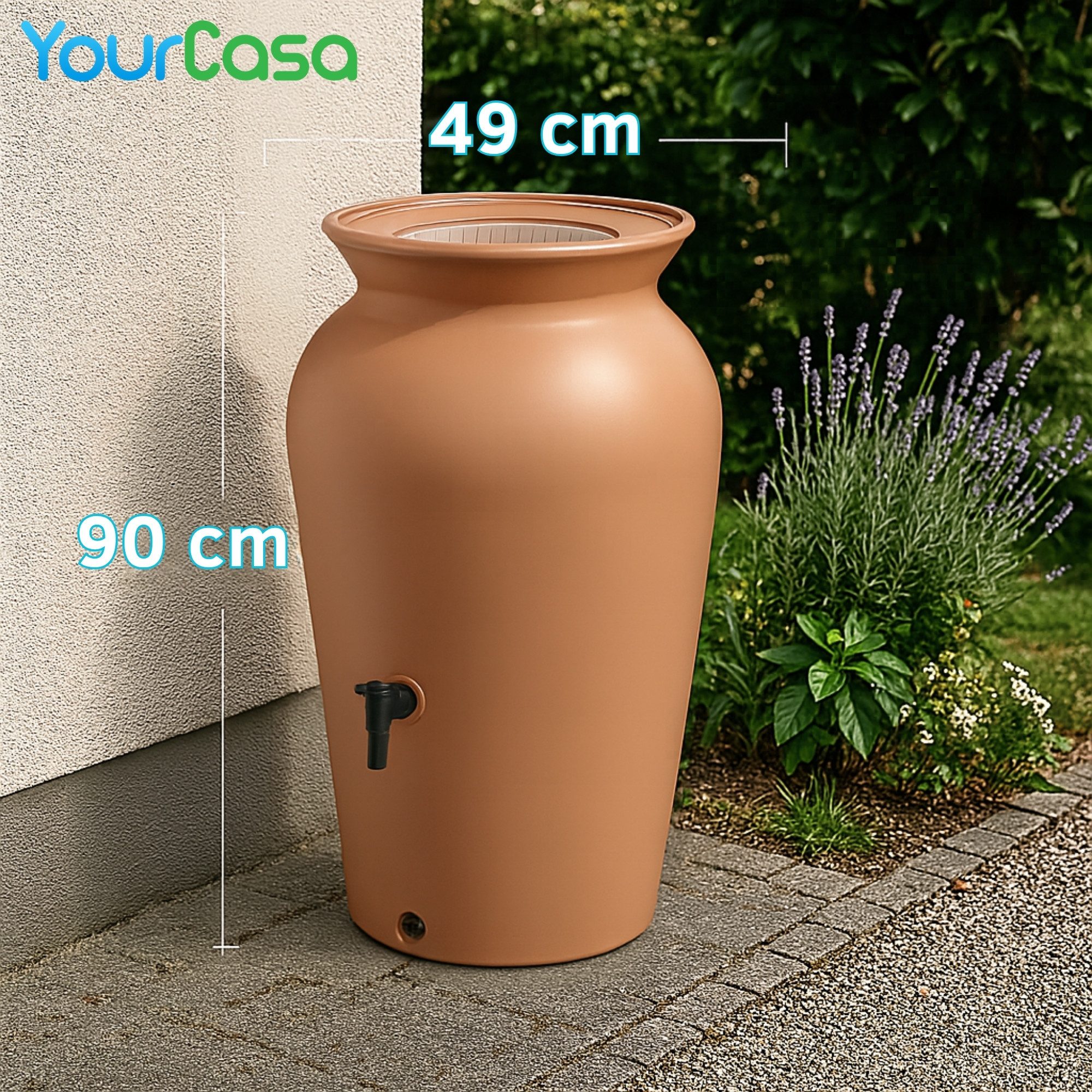 YourCasa Regentonne 120-230 Liter [DropCatcher] mit Filterkorb, 120 l, Frostsicher, Filterkorb, Wasserhahn
