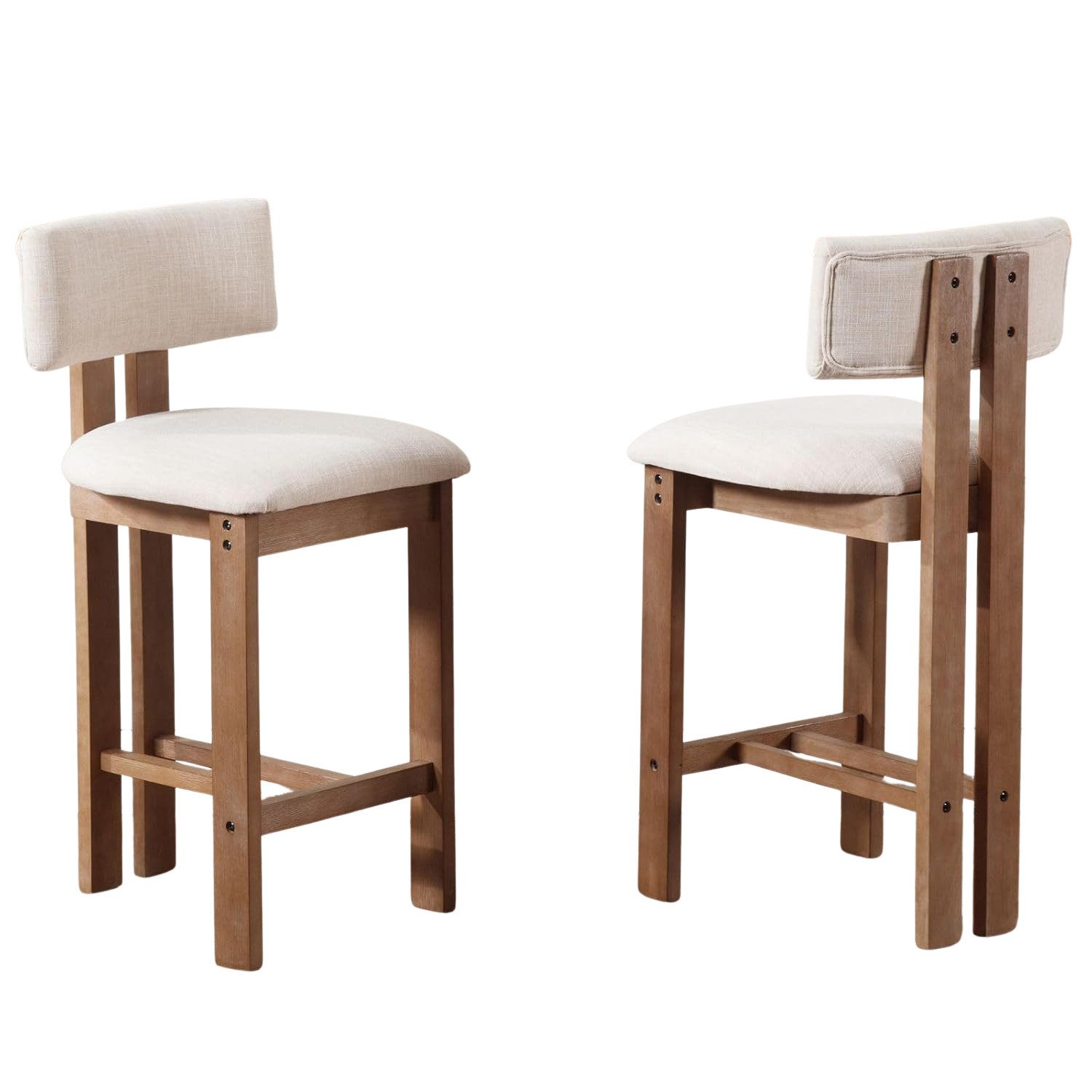 WAHSON OFFICE CHAIRS Barhocker Barhocker 2er Set Leinen Barstuhl aus Holz mit lehne für Küche/Bar