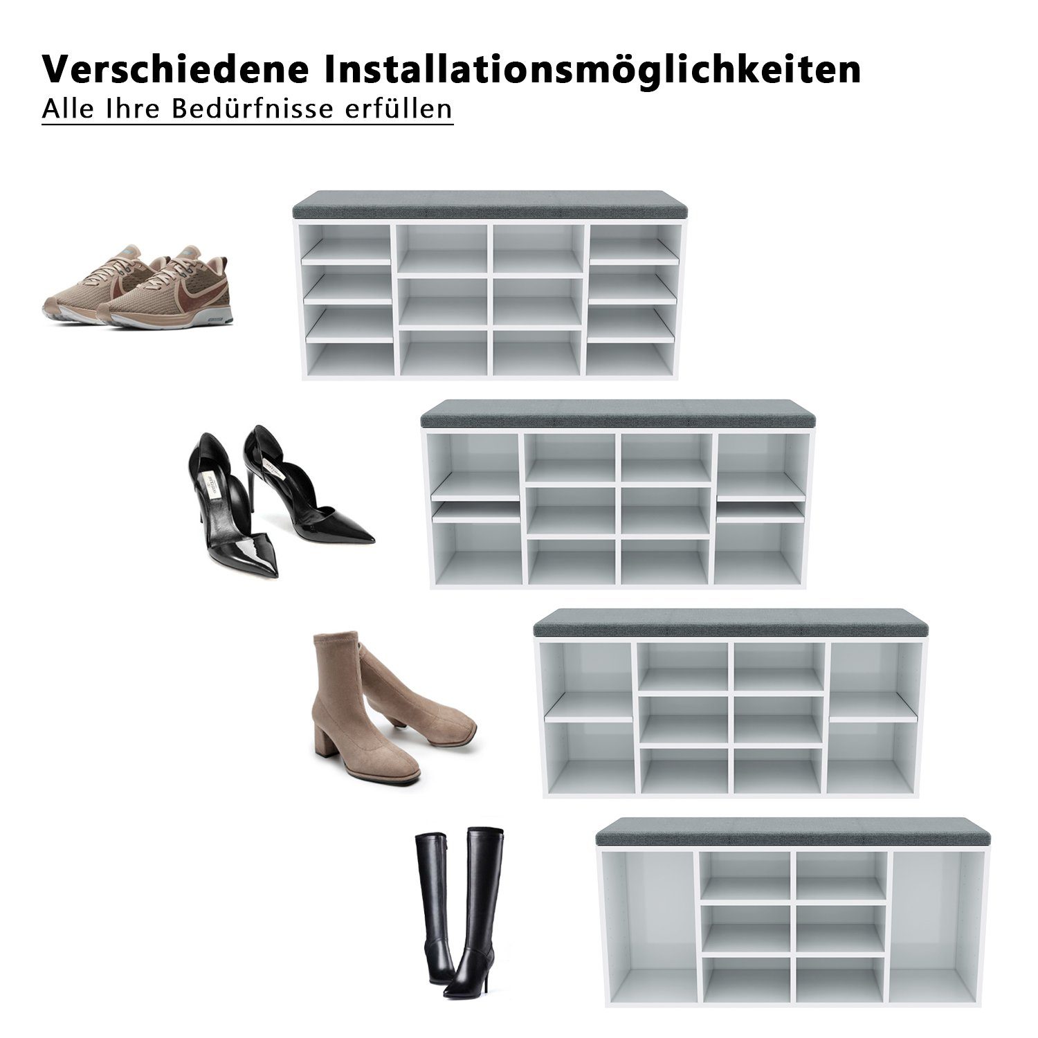 SONNI Schuhtruhe Schuhschrank mit sitzbank Schließfach Weiß 103.5x30x48cm