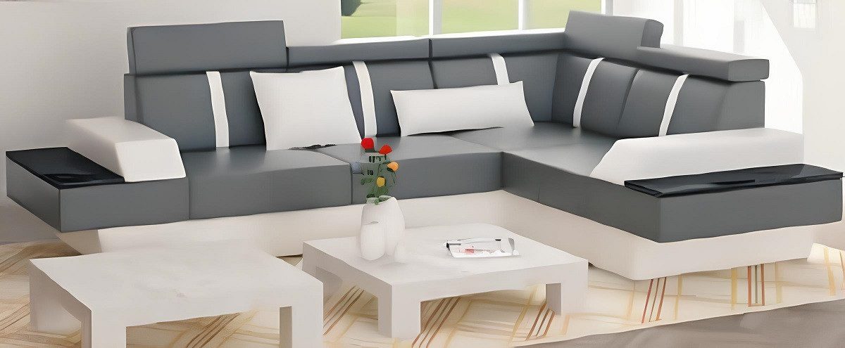 Xlmoebel Ecksofa Ledersofa mit USB-Anschluss und hochwertiger Polsterung, Ecksofa, Hergestellt in Europa