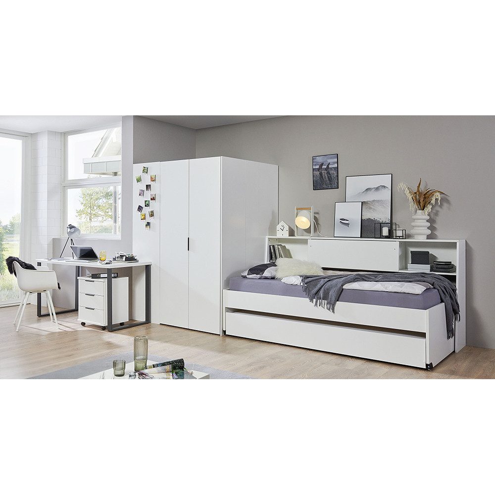 Lomadox Eckschrank NOLI-43 weiß 2-türig begehbar Spiegel 135x197x127 cm