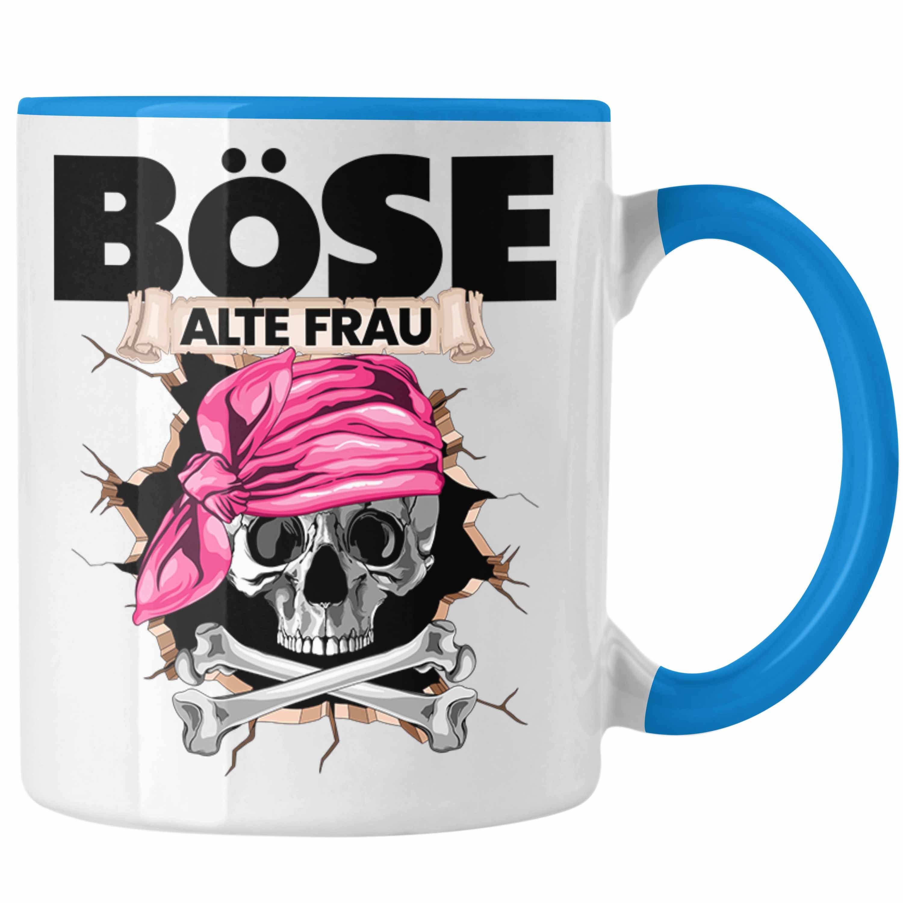 Trendation Tasse Böse Alte Frau Tasse Geschenk für Frauen Geschenkidee Piratin Kaffee-B Blau