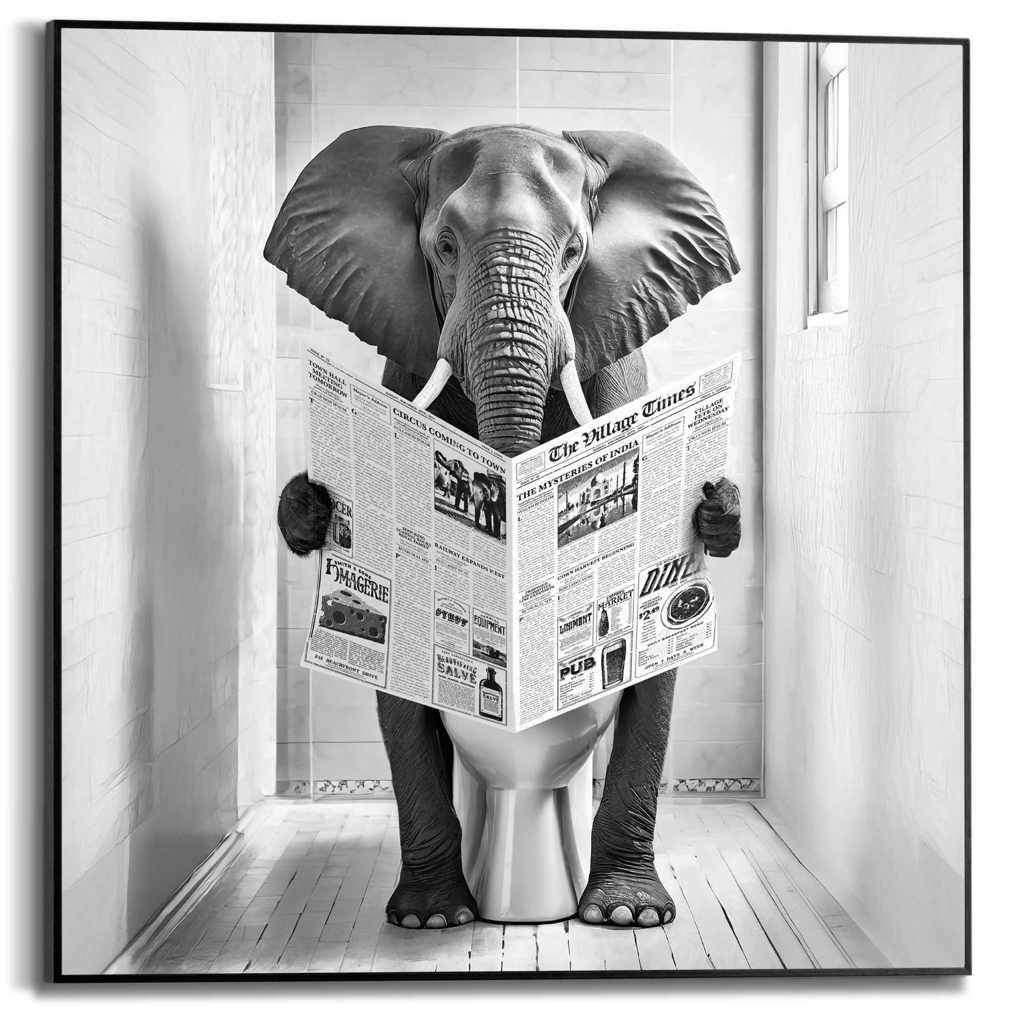 Reinders! Poster Elephant Toilet, Toilette - WC - Zeitung - Schwarz-Weiß - günstig online kaufen