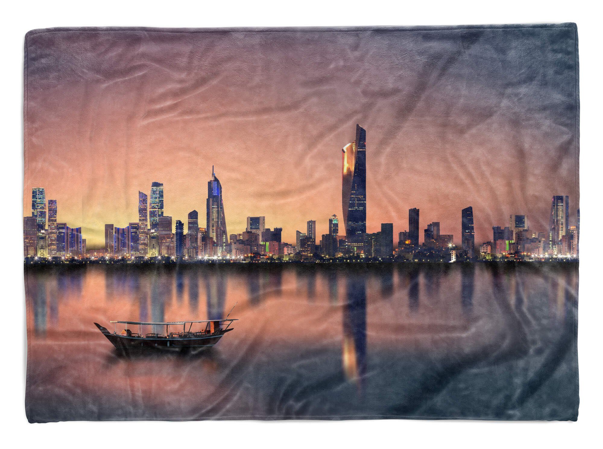 Sinus Art Handtücher Handtuch Strandhandtuch Saunatuch Kuscheldecke mit Fotomotiv Kuwait City Skylin, Baumwolle-Polyester-Mix (1-St), Handtuch