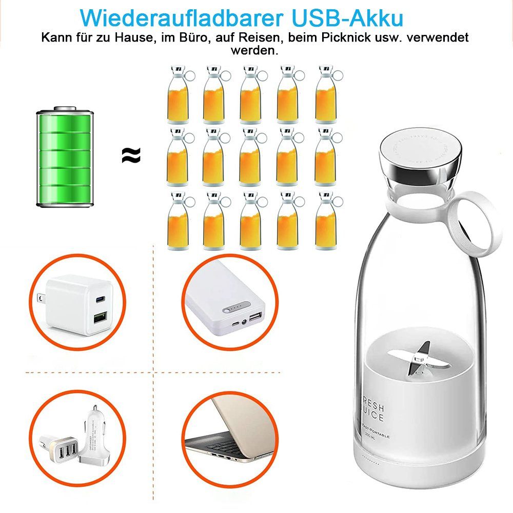Jug zggzerg Mini Blenders Weiß Smoothie USB-Aufladung 350ml Mit Smoothie-Maker Blender Makers,