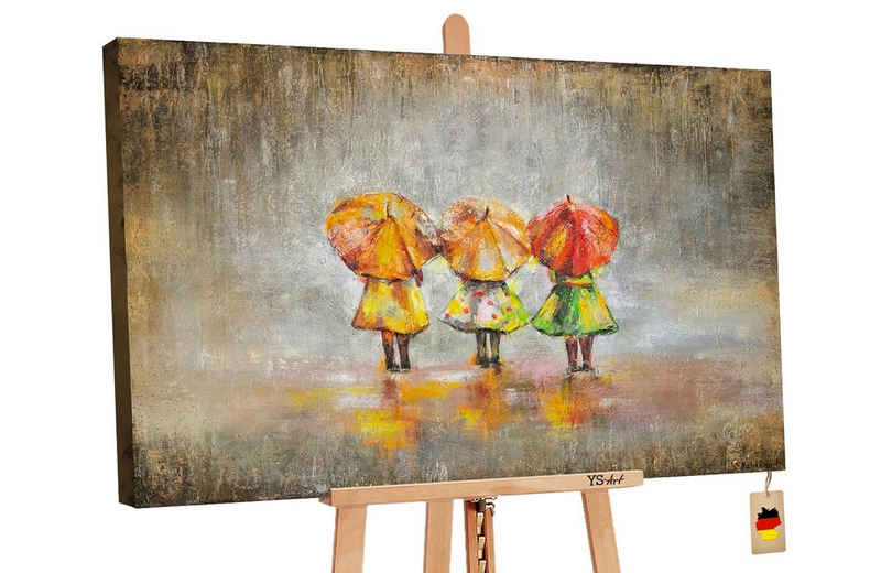YS-Art Gemälde »Sommerregen«, Menschen, Kinder mit Regenschirm Leinwand Bild Handgemalt Kinderzimmer