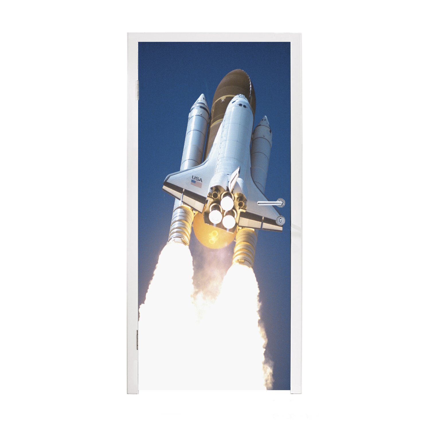 MuchoWow Türtapete Nahaufnahme des Starts einer Raumfähre, Matt, bedruckt, (1 St), Fototapete für Tür, Türaufkleber, 75x205 cm