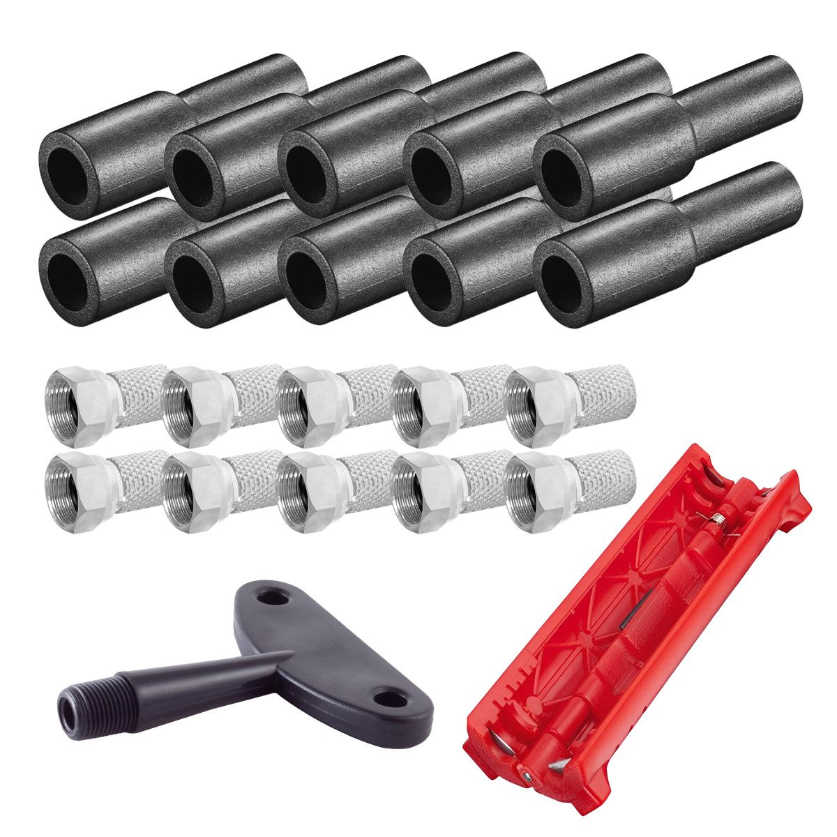 ARLI Kabelzubehör Kabel Werkzeugset Abisoliermesser Aufdrehhilfe 10 F-Stecker Gummitülle