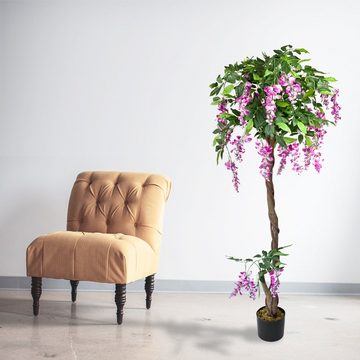 Kunstbaum Blauregen Wisteria Glyzinie Künstliche Pflanze mit Echtholz 160 cm, Decovego