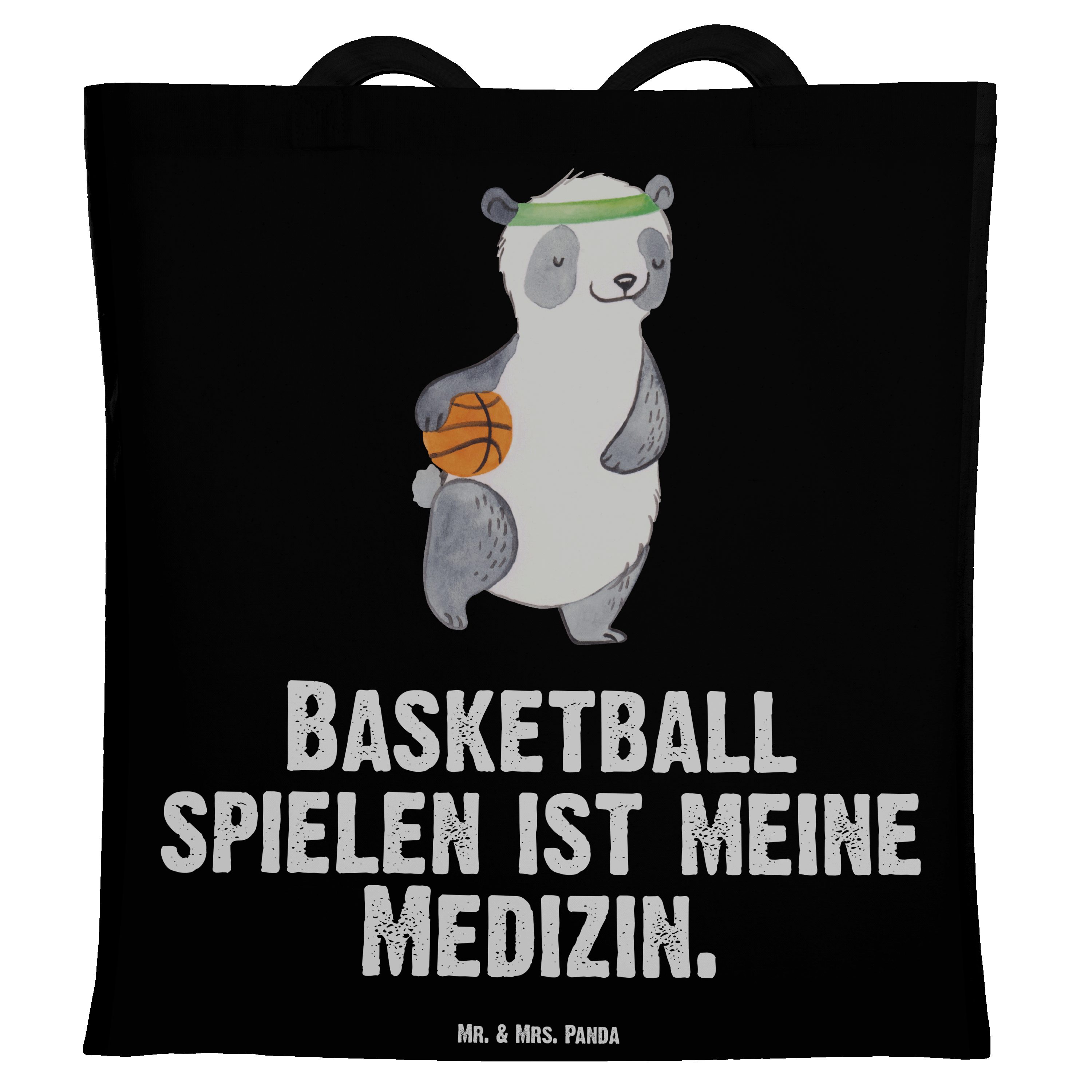 Mr. & Mrs. Panda Tragetasche Panda Basketball Medizin - Schwarz - Geschenk, Jutebeutel, Auszeichnu (1-tlg)