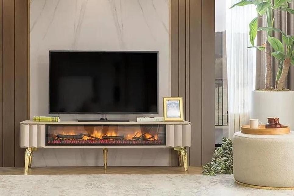 JVmoebel Dekokamin Beiges Sideboard aus MDF mit Metallakzenten für das Wohnzimmer (1-St., Sideboard), Made in Europa