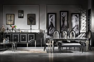 Casa Padrino Stauraumschrank Luxus Barock Sideboard Schwarz / Silber 220 x 103 x H. 56 cm - Wohnzimmerschrank mit Glasplatte und 4 Türen - Luxus Barock Wohnzimmer Möbel