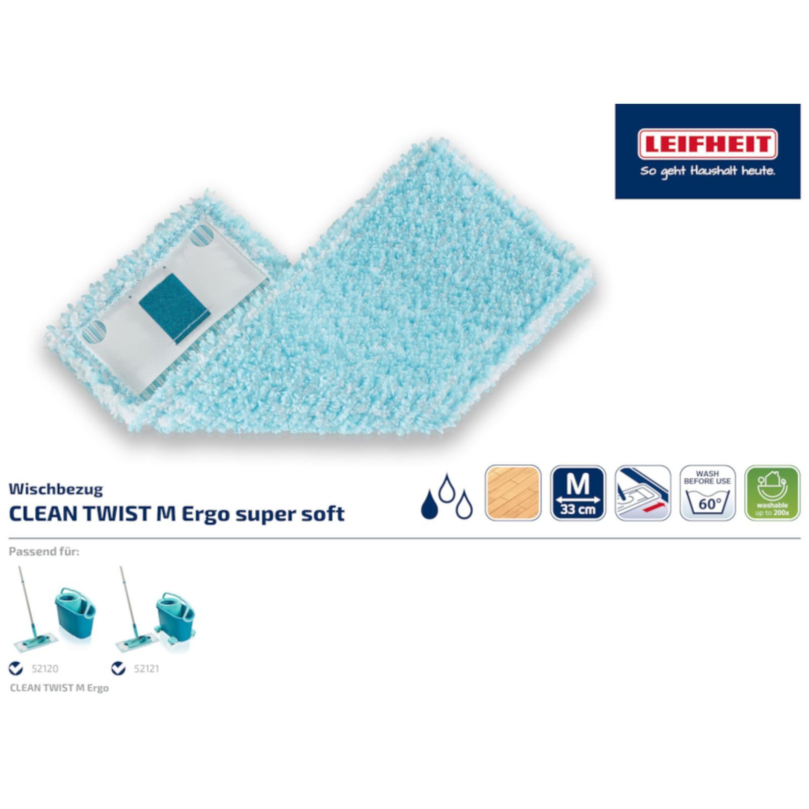Leifheit Leifheit Wischbezug supersoft Twist M Power Clean 33 cm Wischbezug (Polyester)