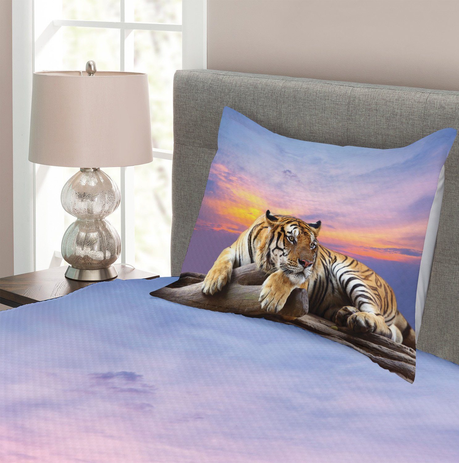 Bunte Set Tiger Sonnenuntergang Tagesdecke Abakuhaus, Safari Kissenbezügen mit Waschbar,