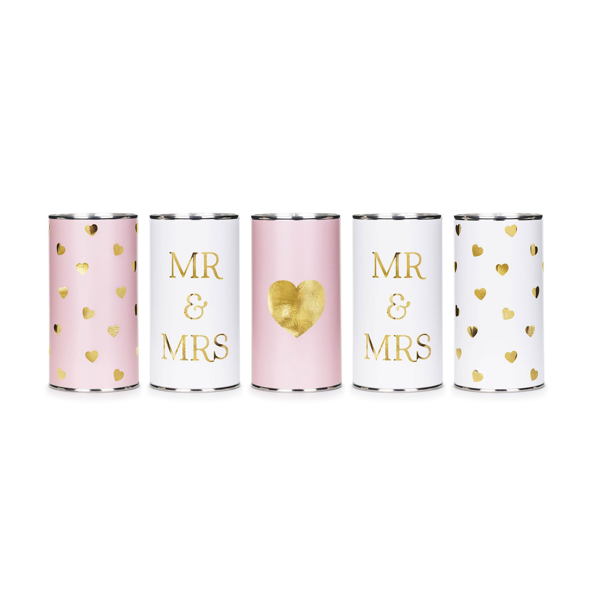 partydeco Dekohänger, Hochzeitsdosen für Auto 14x7cm Mr & Mrs 5er Set Weiß / Rosa