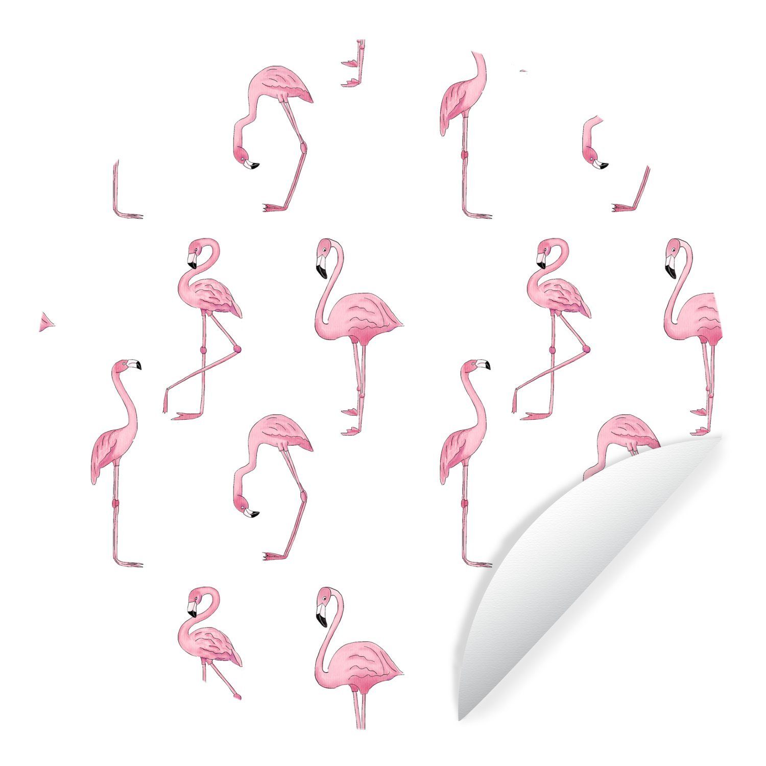 (1 Tapetenaufkleber, Muster Wohnzimmer für mit rosa MuchoWow Flamingos Wandsticker St), Tapetenkreis Rund, Kinderzimmer,