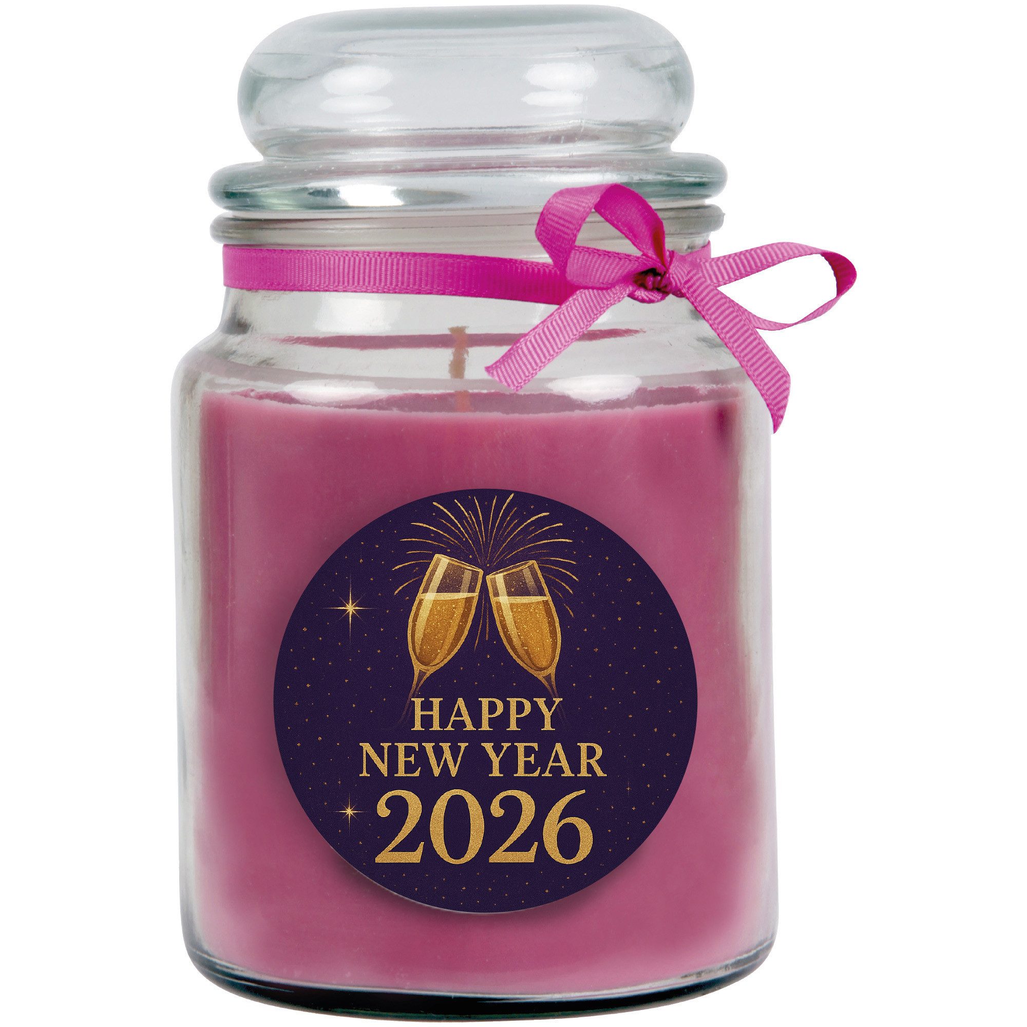 HS Candle Duftkerze im Glas "Neujahr" (1-tlg), Duft Lavendel, Ø10xH16cm, Brenndauer 110h, Bonbonglas 500g