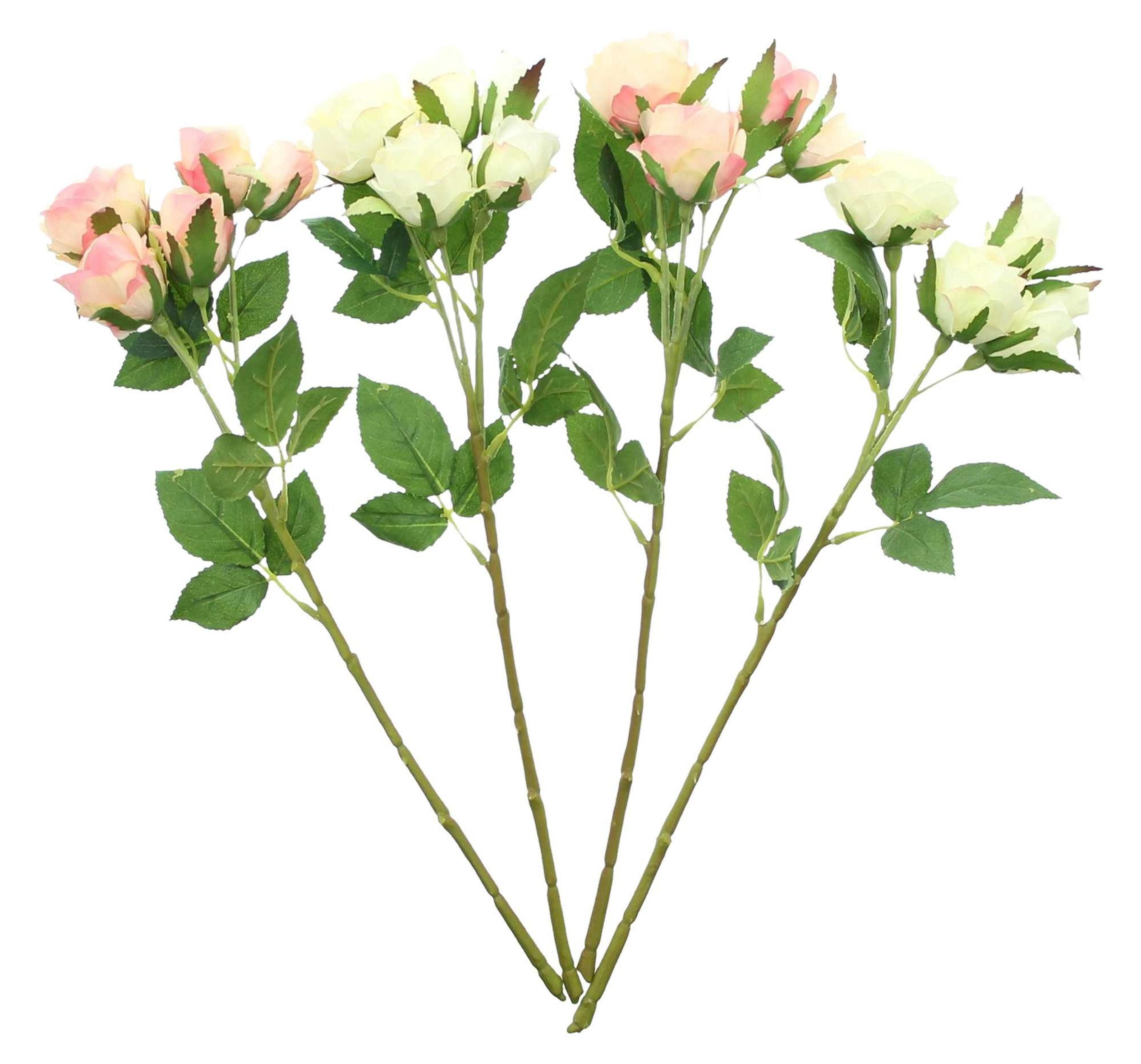 Kunstpflanze 4x Kunstblume Rose creme & rosa 38cm – Dekozweige