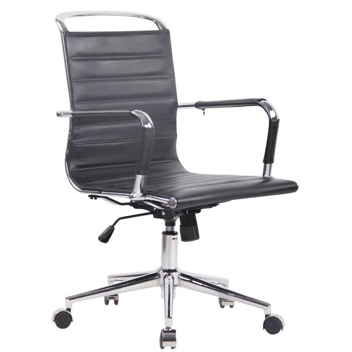 TPFLiving Bürostuhl Barry mit bequemer ergonomisch geformter Rückenlehne (Schreibtischstuhl Drehstuhl Chefsessel Bürostuhl XXL) Gestell: Metall chrom - Sitzfläche: Echtleder schwarz