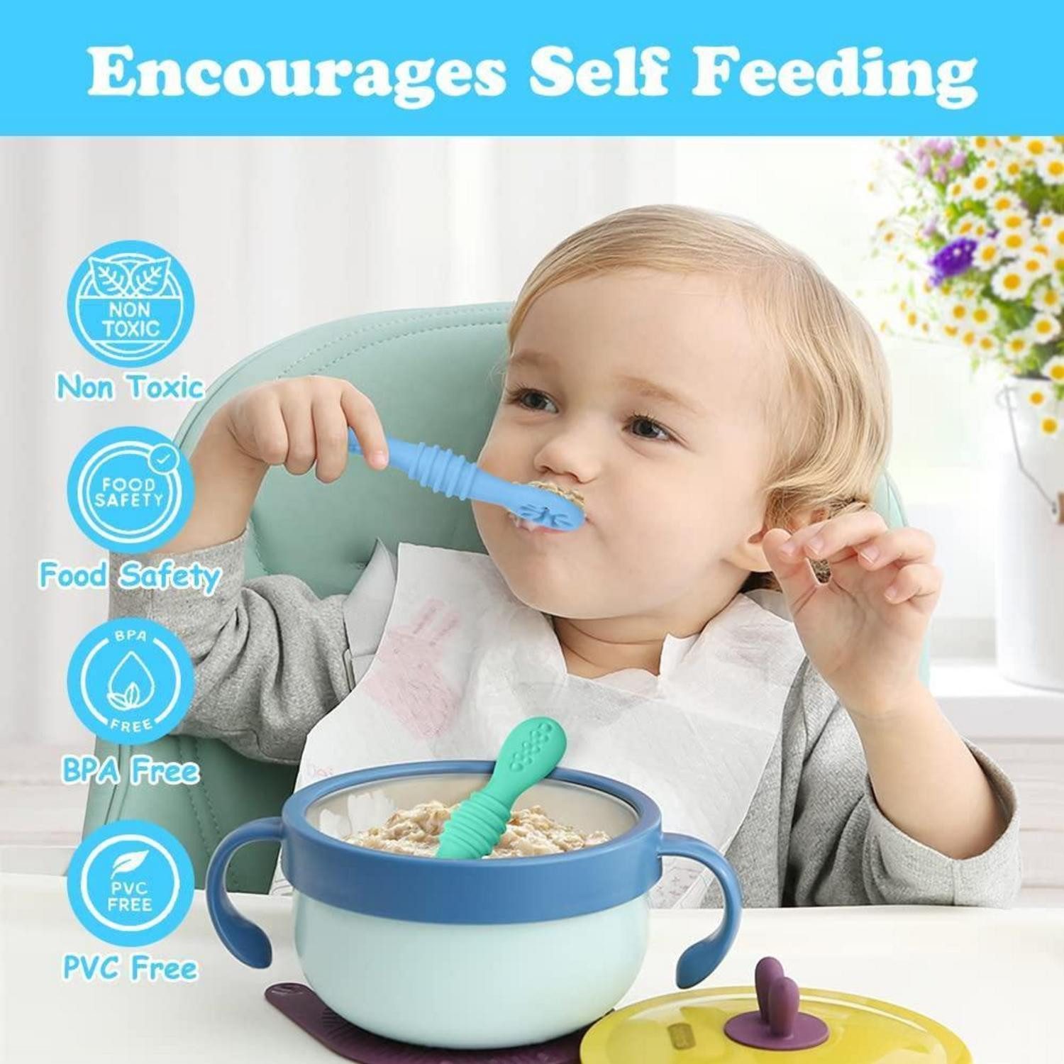 LuxusKollektion Kinderbesteck Lernlöffel Baby Silikon Esslöffel BPAfrei 4 6 4pcs Mehrfarbigstil 5 – Bild 5 von 5