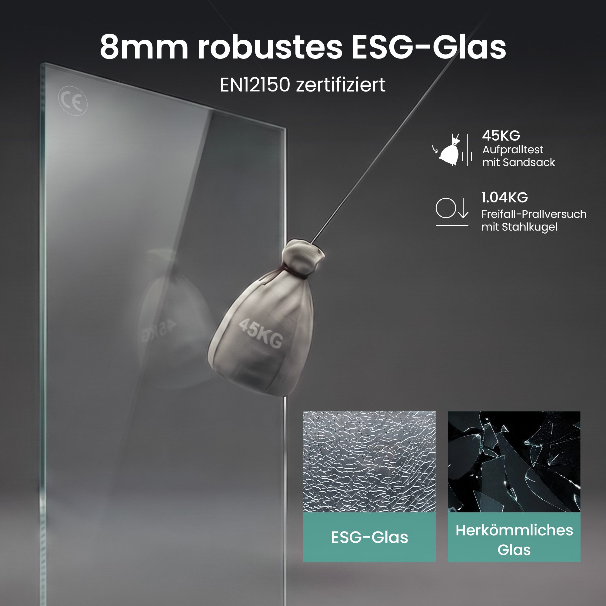 Mai & Mai Dusch-Drehtür Glasdusche Schiebetür Nischendusche 8mm ESG Nano 3-teilig Teramo70K, 80x195 cm, Sicherheitsglas, Soft-Close-System,Synchronmechanismus,p – Bild 5 von 5