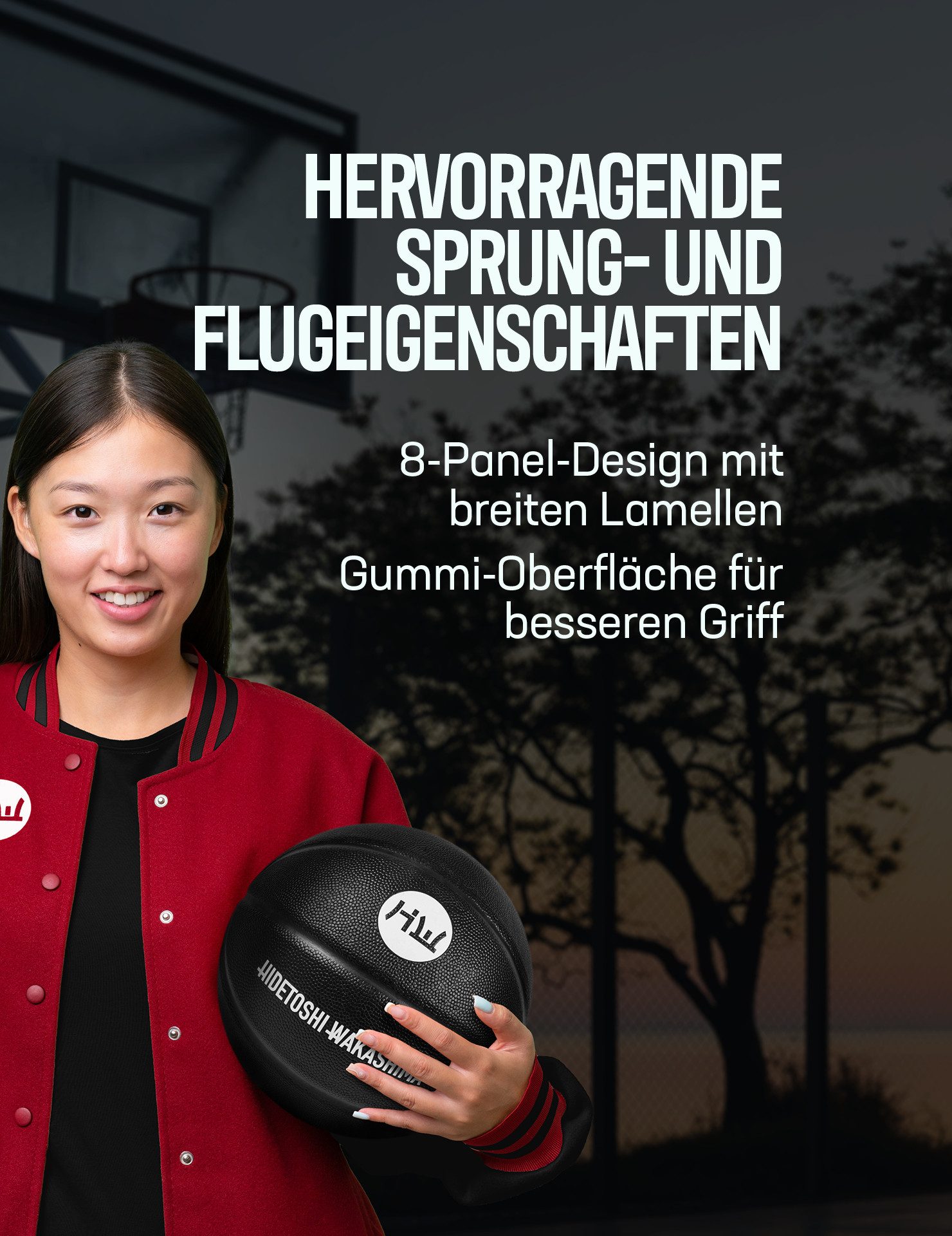 HIDETOSHI WAKASHIMA Basketball HIDETOSHI WAKASHIMA "All Black" Premium Basketball, Butylblase für hochwertige Formbeständigkeit