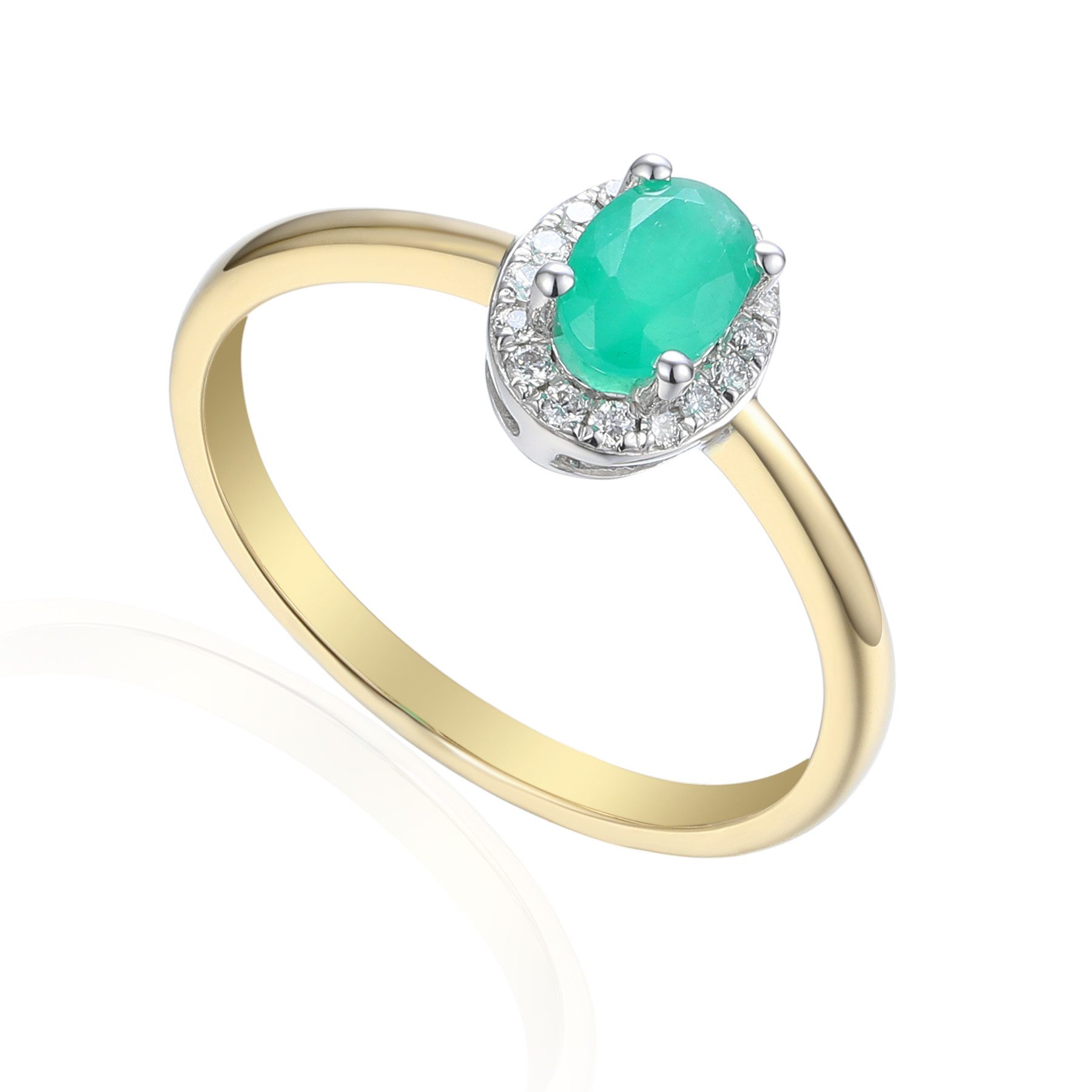 Stella-Jewellery Solitärring 585er Gold Damenring mit ov. Smaragd und Diamanten (inkl. Etui, Smaragd ca. 0,54 ct. - inkl. Etui), Smaragd 0,54ct. und Diamanten 0,09ct. (Brillantschliff)
